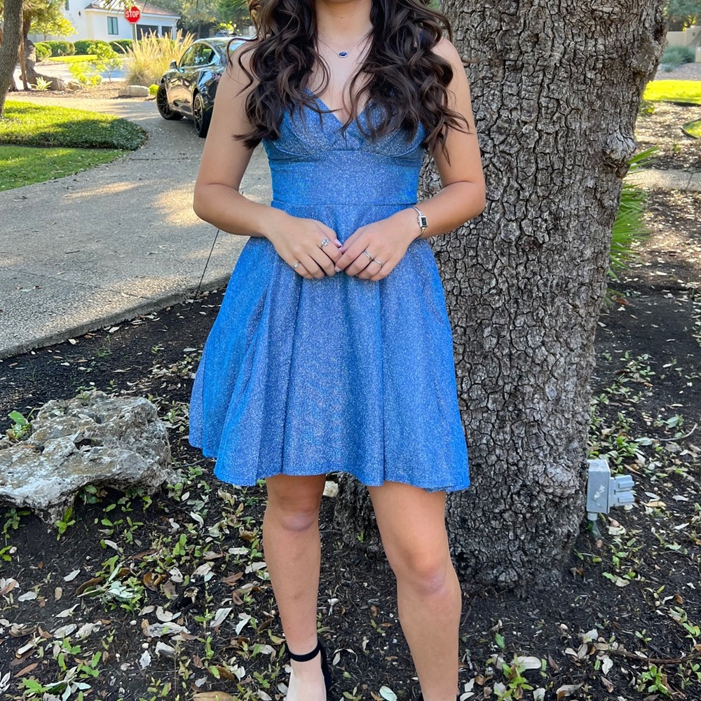 B. Darlin Blue Glitter Homecoming Dress Size 3